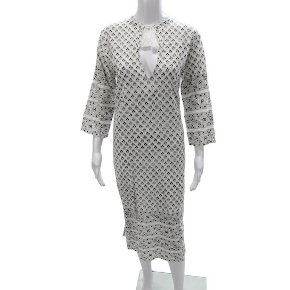 Shade Women Kaftan Floral Multicolor Cotton 3/4 Sleeve Midi Dress Size M